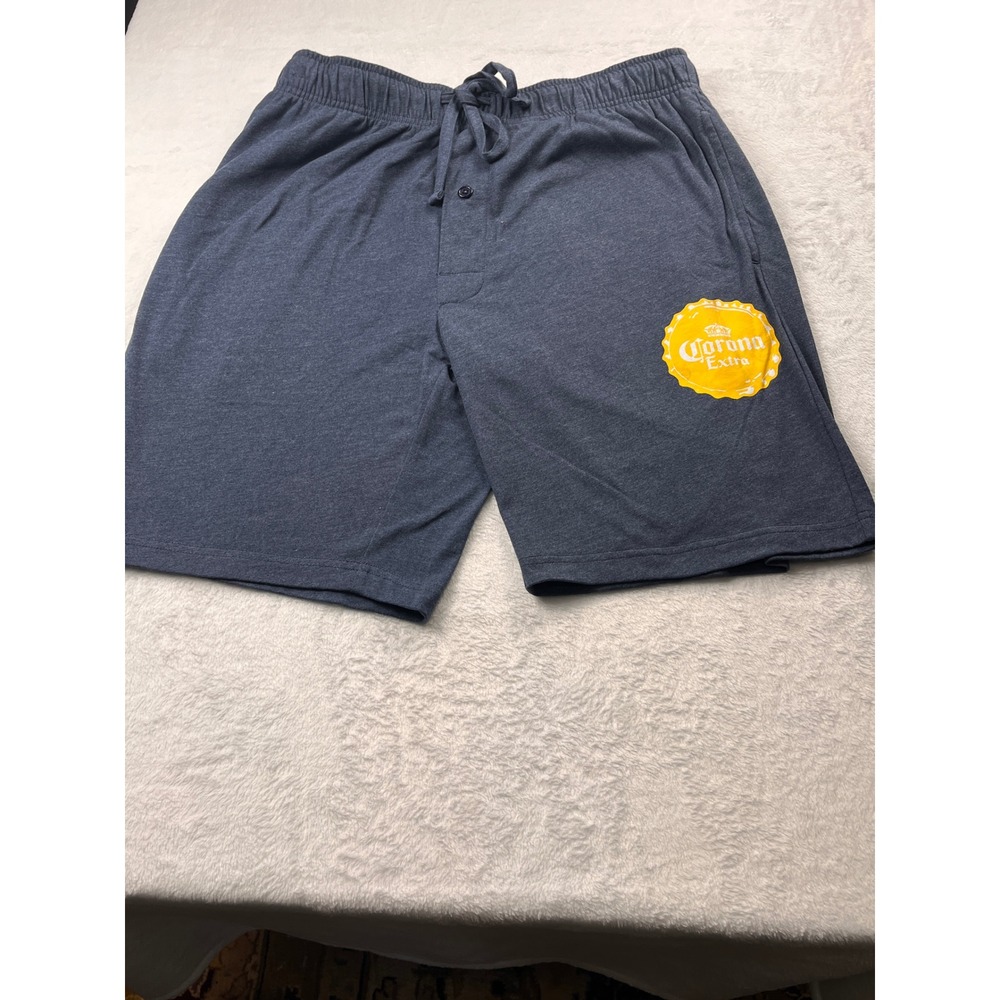 Corona Extra Pajama Shorts Mens M Blue Heather Bottle Cap Logo Sleep Lounge
